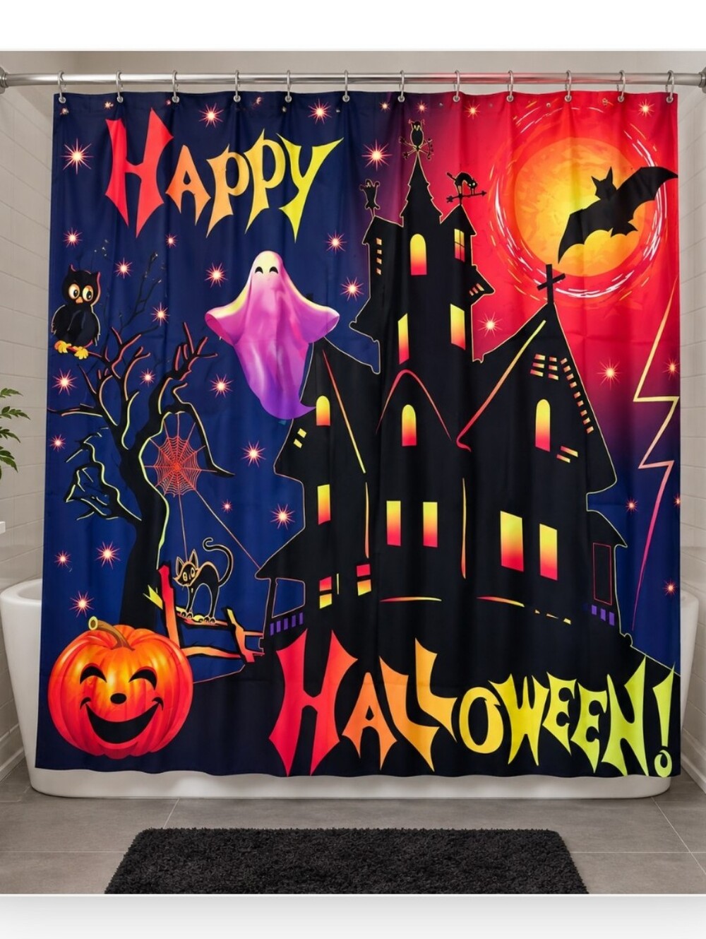 Happy Halloween Haunted House Shower Curtain